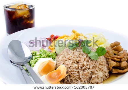 fry rice and the shrimp paste with Cola soft drink , Thai food