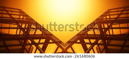 Abstract background made of modern office buildings, orange color filtered.