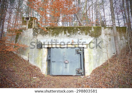 Old abandoned Cold War bunker in forest, Podborsko in Poland.