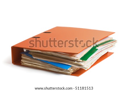 Papers in Old Folder on White Background
