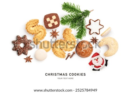 Similar – Image, Stock Photo Delicious fir tree with white chocolate, sugar pearls and red jam on dark plate in moody style