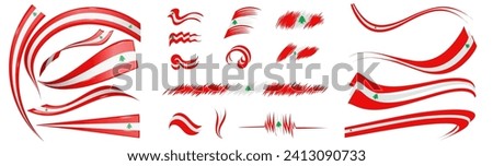 Lebanon flag set elements, vector illustration on a white background