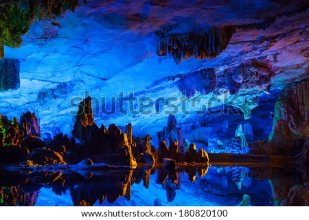 Underground lake in Reed Flute Caves in Guilin ,China