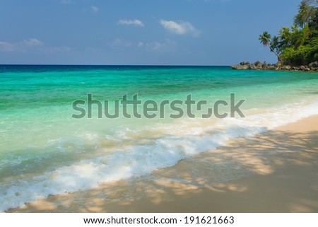 sea Ã?Â¢??Ã?Â¢??beach blue sky sand sun daylight, palm relaxation landscape viewpoint for design postcard and calendar in Indonesia
