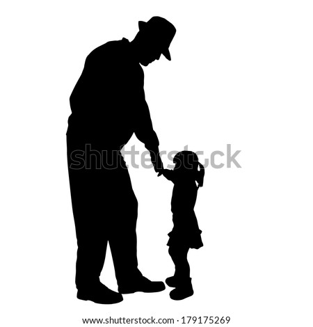 Vector Silhouette Of An Old Person With A Child On A White Background ...