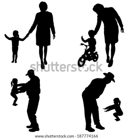 Vector silhouette of people with children in various situations.