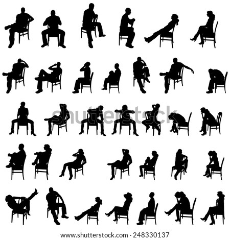 Vector Silhouettes Of People Who Sit On White Background. - 248330137 ...