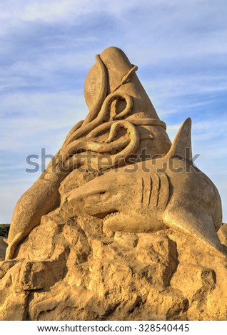 BURGAS, BULGARIA - OCTOBER 04: Sand sculpture in Burgas Sand Sculptures Festival on OCTOBER 04, 2015 in Burgas, Bulgaria