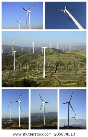 Collage wind and clean energy. Industrial business