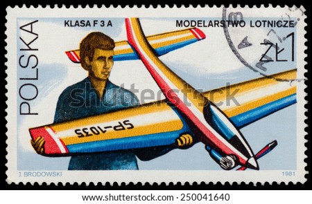 POLAND - CIRCA 1981: Stamp printed in POLAND shows a model radio-controlled airplane class f3a, from series, circa 1981