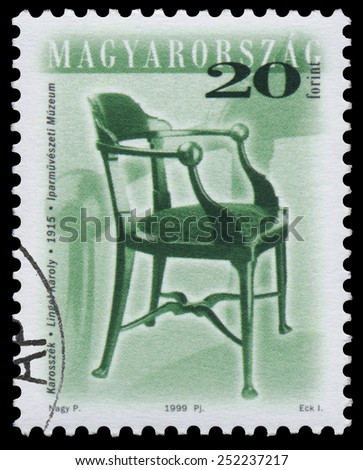 HUNGARY - CIRCA 1999: Stamp printed in Hungary, shows antique Chair by Karoly Lingel, 1915, with the same inscription, from series \