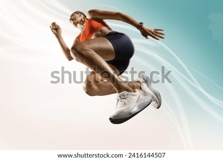 Similar – Image, Stock Photo Active runner jogging on walkway in city park