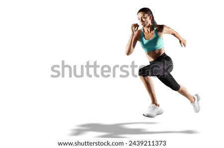 Similar – Image, Stock Photo Athletic woman running on paved street