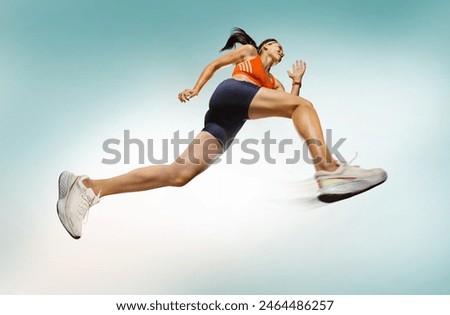 Similar – Image, Stock Photo young fit woman running away doing sport on a path in park