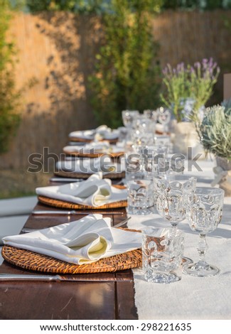 Laid tables for the gala dinner of the wedding