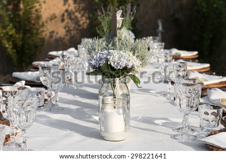 Laid tables for the gala dinner of the wedding
