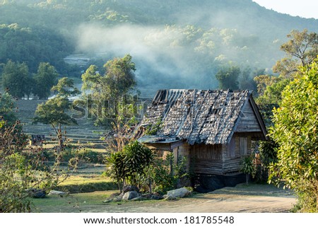 Thai style wooden hut of hill-tribe in Doi Inthanon national park, Thailand
