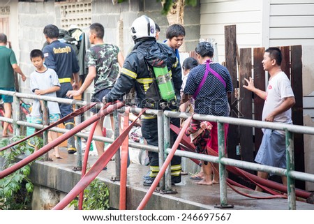BANGKOK THAILAND-JANUARY 24 : Firemen on duty fight fire on January 24, 2015 in Dusit, Thailand.