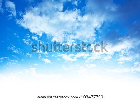 Blue sky background border, beautiful abstract natural backdrop, wallpaper clouds pattern, bright light, fresh clean clear cloudscape, skyscape image, peaceful nature with white add space