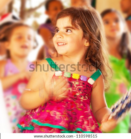 Similar – Image, Stock Photo 3-year-old birthday girl playing with her balloons on the couch