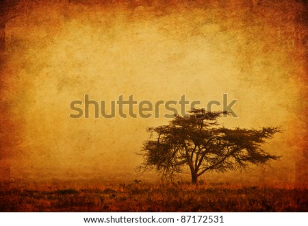 Image, Stock Photo grungy landscape with big tree shadow and massive dark vignette. crooked horizont.