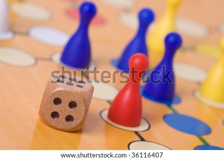 the board game with color pawns