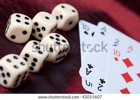 playing cards and dice. photo shot of gambling