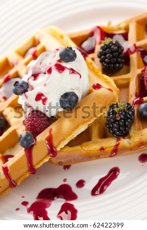 tasty waffle with fruits