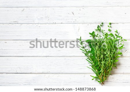 various herbs on kitchen table