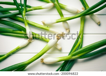 the spring onion on white table
