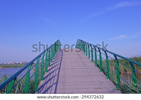 The structure of the iron bridge in wetland park