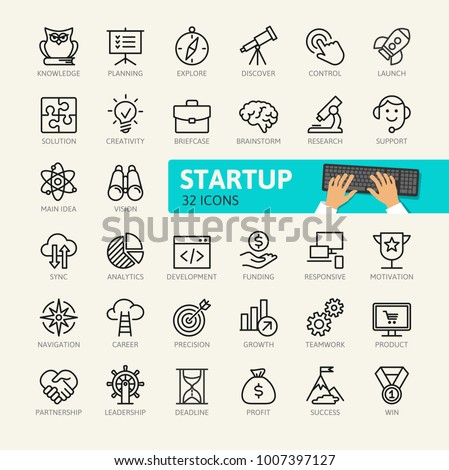 Startup project and development elements - minimal thin line web icon set. Outline icons collection. Simple vector illustration.