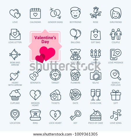 Valentine's Day elements - minimal thin line web icon set. Outline icons collection. Simple vector illustration.