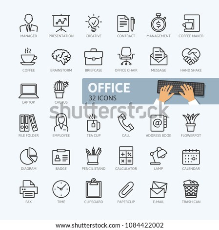 Office - minimal thin line web icon set. Outline icons collection. Simple vector illustration.