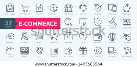 E-commerce, online shopping and delivery elements - minimal thin line web icon set. Outline icons collection. Simple vector illustration.