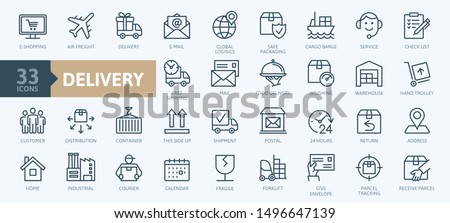 Delivery, shipping, logistics - minimal thin line web icon set. Outline icons collection. Simple vector illustration.