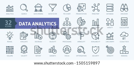 Data analysis, statistics, analytics  - minimal thin line web icon set. Outline icons collection. Simple vector illustration