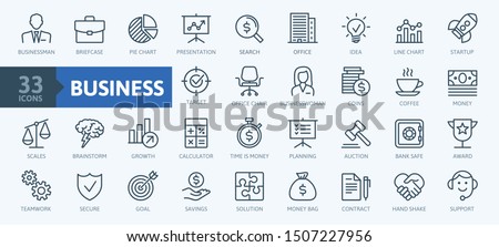Business and finance web icon set - minimal thin line web icon set. Outline icons collection. Simple vector illustration.