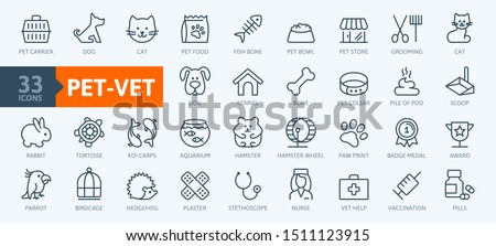 Pet, vet, pet shop, types of pets - minimal thin line web icon set. Outline icons collection. Simple vector illustration.