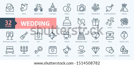 Wedding - thin line web icon set. Outline icons collection. Simple vector illustration.