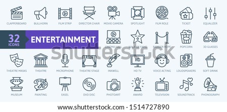 Entertainment - outline web icon collection, vector, thin line icons collection