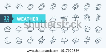 Weather forecast - outline web icon set, vector, thin line icons collection