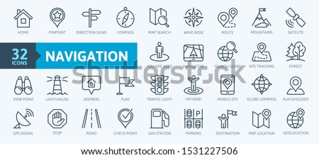 Navigation, location, GPS elements -  thin line web icon set. Outline icons collection. Simple vector illustration.