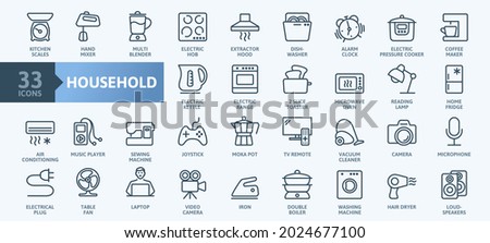 Household appliances - thin line web icon set. Outline icons collection. Simple vector illustration.