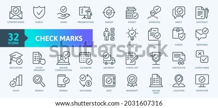 Check Marks sign - thin line web icon set. Contains such Icons as confirm, approved, check list, warranty and more. Outline icons collection. Simple vector illustration. Photo stock © 