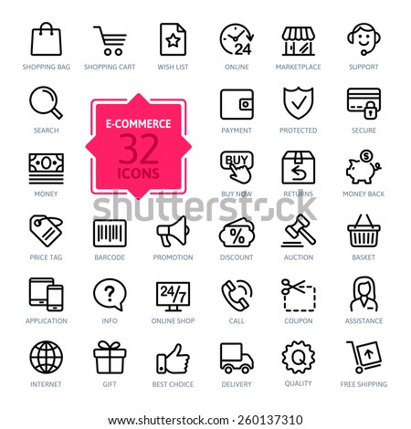 E-commerce. Outline web icons set 