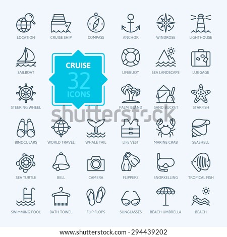 Outline web icon set - journey, vacation, cruise