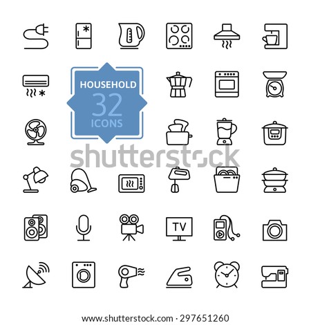Thin lines icon collection - household appliances
