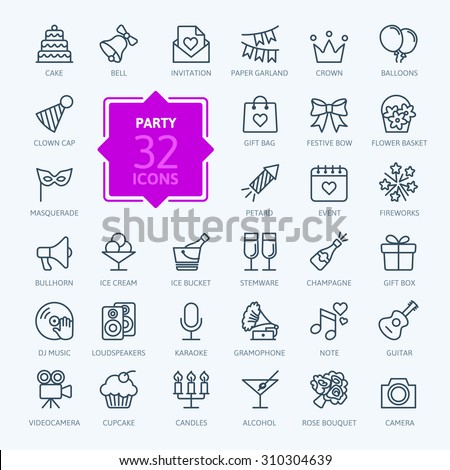 Outline web icon set - Party, Birthday, Holidays