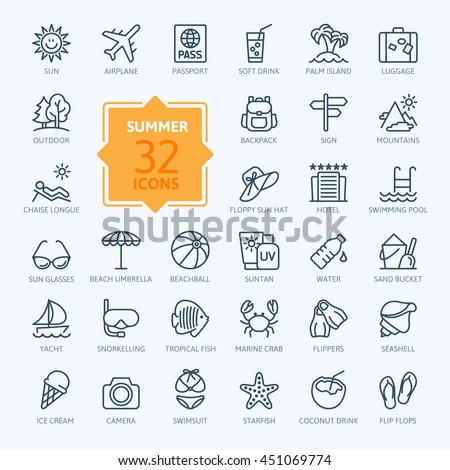 Outline web icon set - summer, vacation, beach